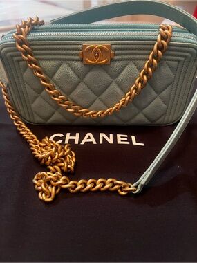 Chanel Double Zip Clutch with Chain Quilted Caviar